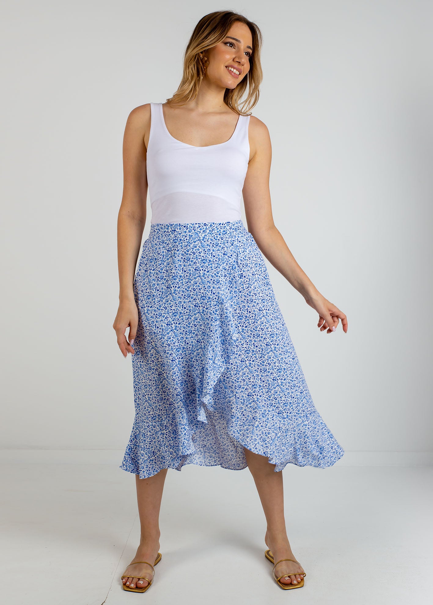 Μίντι φούστα φλοράλ με βολάν 'Jo44la'-offwhite flower