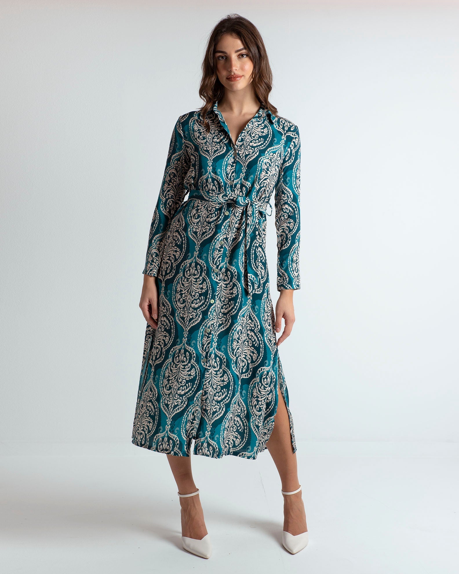 Printed midi dress 'Ph44ila'-teal div