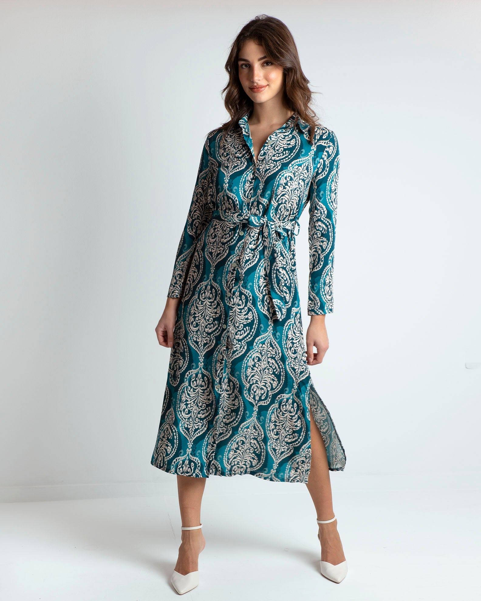 Printed midi dress 'Ph44ila'-teal div