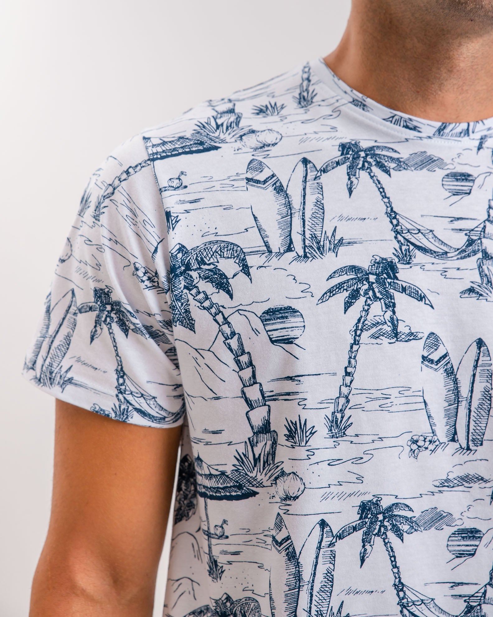 Men's short-sleeved shirt with 'Palms' print-WHITE