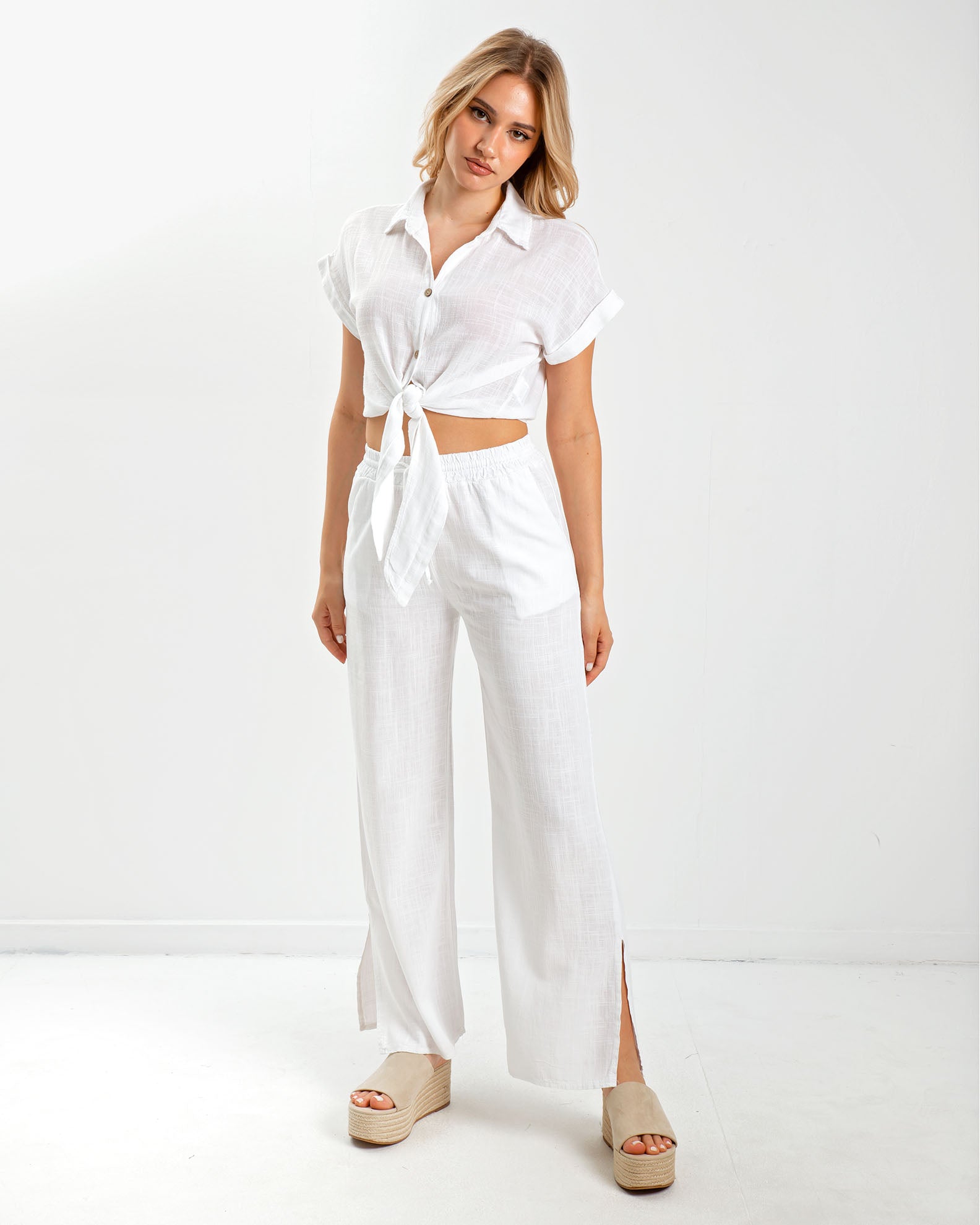 Women's linen look pants 'Rita'-WHITE